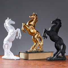 Elegant Resin Horse Statues, A Set of Three Majestic Horses in Black, White, and Golden, Perfect for Home Decor, Suitable for Entryways, Bar Carts, Living Rooms, and Offices