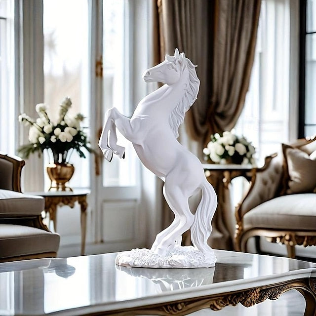 Elegant Resin Horse Statues, A Set of Three Majestic Horses in Black, White, and Golden, Perfect for Home Decor, Suitable for Entryways, Bar Carts, Living Rooms, and Offices