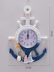 Mediterranean Style Blue and White Rudder Helmsman Anchor Personalized Wall Clock Clock Electronic Watch Decoration Navigation Clock Office Home Ocean Theme Wall Hanging